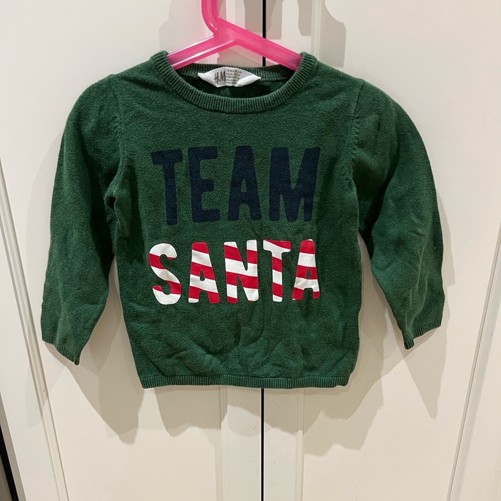 H&M Green 'Team Santa' Kids Sweater 2-4t